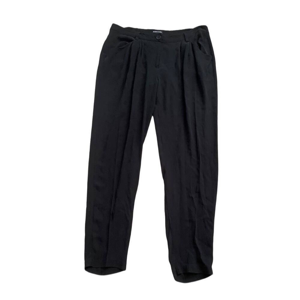 Eileen Fisher Women's 100% Silk Black Pleated Button Front Pants Size M